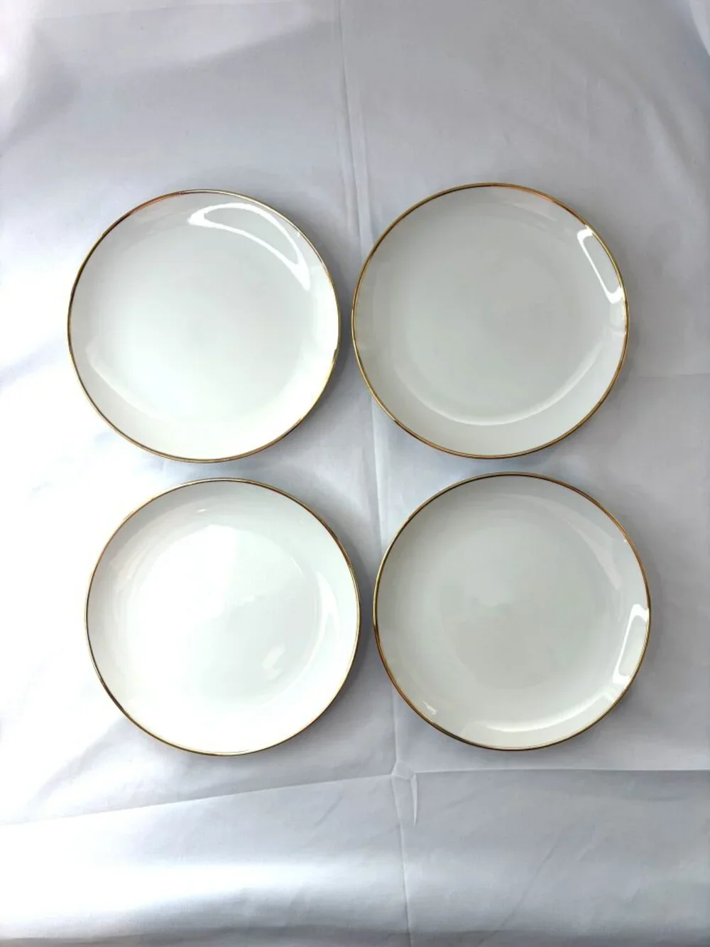 Set of 4 White Porcelain Saucers with Gold Rim 6.25” Cottagecore MCM Minimalist